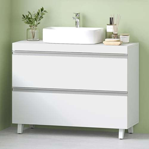 Hzuaneri Waschbeckenunterschrank, 30 x 80 x 64 cm, Badezimmerschrank mit 2 Schubladen, Unterschrank Waschbecken, Viel Stauraum, Waschtischunterschrank freistehend, weiß BC36903X