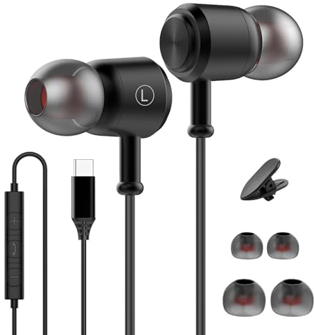 USB C Kopfhörer mit Kabel, In-Ear Kopfhörer mit Kabel USB C Anschluss | Headset Ohrhörer Kabel USB C für iPhone 17 Pro Max 16 16Plus 15, für Samsung Galaxy A57 5G A56 A55 A17 A16 S26 S25 S24 S23
