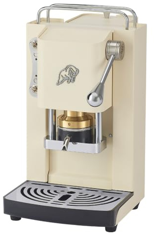 FABER COFFEE MACHINES 3.0 Pro Essential | Kaffeemaschine ESE 44 mm kompakt mit Glaskanister, herausnehmbarem Padhalter und verstellbarer Padpresse aus Messing (Old British White, Chrom)