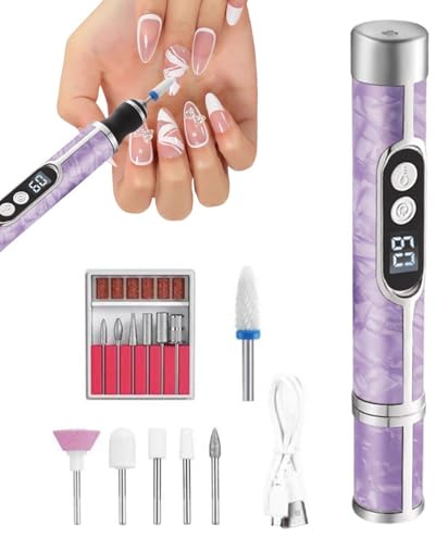 Electric Nail Drill Low Noise Rechargeable with 18 Bits | Electric Precise Nail Drill Kit for Manicure Pedicure Toenail Fingernail Shaping Buffing Removing