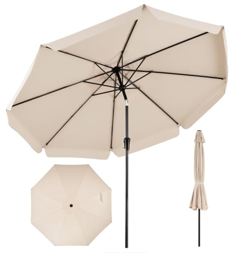 COSTWAY Sonnenschirm 300 cm, Gartenschirm mit Volant & Kurbel, beidseitig um 30° knickbar, Balkonschirm, Terrassenschirm, UV-Schutz, Marktschirm für Garten, Balkon, Terrasse (Beige)