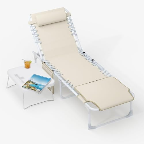 AffinityFurn - Tumbonas de jardín al aire libre con parasol, tumbonas plegables con reposacabezas y bolsa tumbona, silla plegable de playa, camping, salón de jardín al aire libre