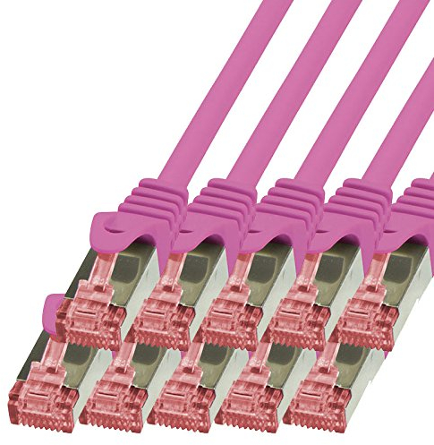 BIGtec Lan Kabel 10 Stück 0,15m Netzwerkkabel Ethernet Internet Patchkabel CAT.6 magenta Gigabit SFTP doppelt geschirmt für Netzwerke Modem Router Switch kompatibel zu CAT.5 CAT.6a CAT.7 Stecker