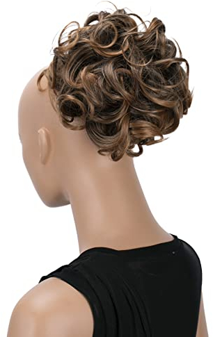 CAISHA Dutt Haarteil Zopf Haarknoten Hepburn-Dutt Haargummi Hochsteckfrisuren DM15cm Gewellt Braun Mix HK107