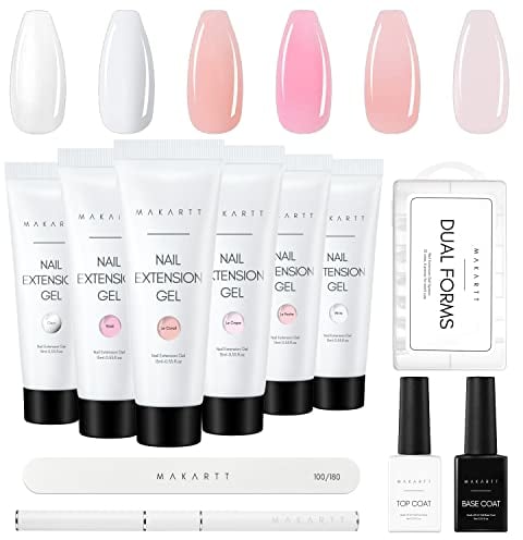 Makartt Poly Nagel Gel Set, 6 Farben Classic Builder Gel Nagelverlängerung mit Base Top Coat Instrument Geschenk Set Für den Starter DIY