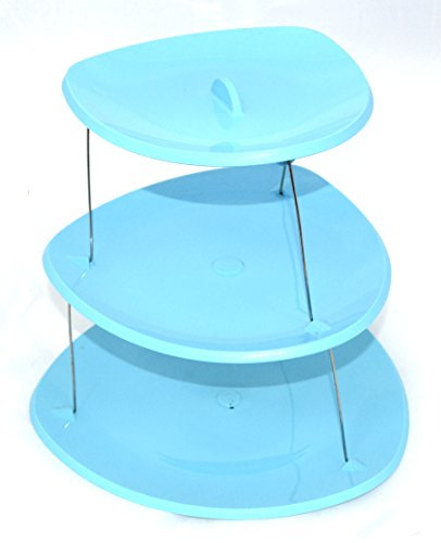 SHINE 3 Tier Twistfold Flat Cake Stand/Paries,Gathering,Guests Collapsible Plates (Turquoise)