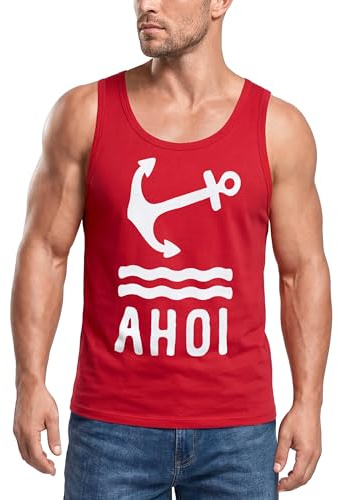 Neverless Herren Tank-Top Anker AHOI Rot M