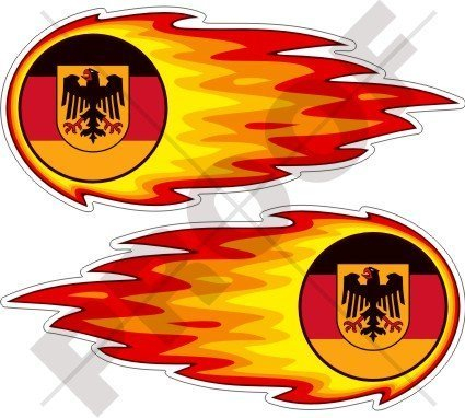 DEUTSCHLAND Deutsch Flammender Feuerball, Feuer 125mm Auto & Motorrad Aufkleber, x2 Vinyl Stickers