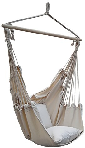 XONE Amaca a Poltrona con 2 Cuscini con Supporto di Legno, Dimensioni Superficie 100x130 | Sedia sospesa da Giardino, Traversa in Legno | Poltrona da Appendere in Cotone e Poliestere, Portata 120kg