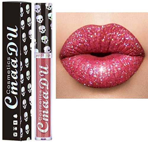 Allbesta 8 Farben Diamond Glitter Shimmer Lip Gloss Skull Liquid Lippenstift Metallic Matte Glossy Langlebig Make-up