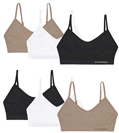 Channo Sujetadores Invisibles sin Costuras, sin Aros ni Relleno, Hechos de Licra con Tirantes Ajustables - Pack de 6, Surtido, L/XL