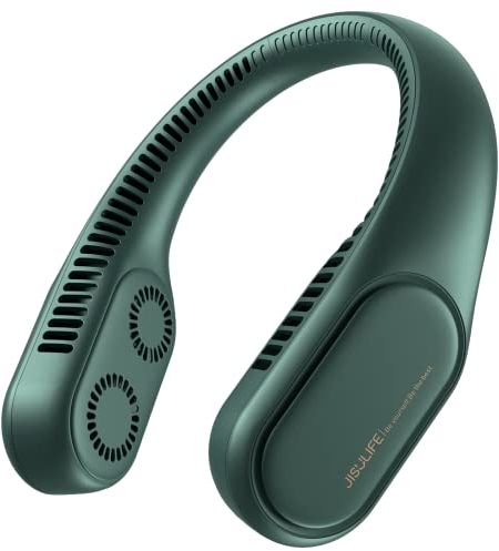 JISULIFE Four Turbo Bladeless Portable Neck Fan with 4000mAh Rechargeable 3 Speeds Wearable Design, Battery Operated Powerful Fan - Green