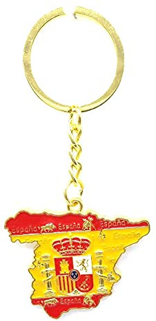 BDM Espagne Porte-clefs Silhouette Originale du Pays et Le Drapeau National pour Les Hommes et Les Femmes.