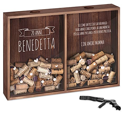 Maverton Raccogli Tappi di Sughero o Birra - con Stampa Personalizzata - con Due Scomparti - cavatappi con Un coltellino - Scatola Porta Tappi - Idee Regalo - Gatti