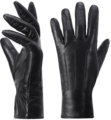 Harssidanzar Women Winter Warm Touchscreen Leather Gloves GL017UK,Black,L