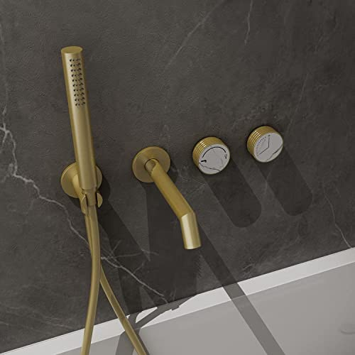 chicstyleme Unterputz Badewannenarmatur mit Handbrause, Wasserfall Dusche Heiße Und Kalte Badewanne Wasserhahn,Badewannen-Duscharmatur Zweigriff Badarmatur und Handbrausearmatur Gold