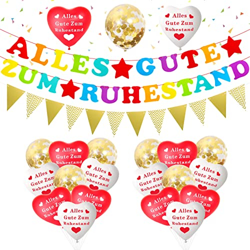 Ruhestand Deko Set - Girlande, Banner, Luftballons für Abschiedsfeier - Alles Gute Zum Ruhestand, Endlich Rentnerin, Endlich Pension