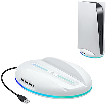 Mcbazel PS5 RGB Vertikale Ständer Halterung mit USB2.0 Hub Ladeanschlüssen Kompatibel mit PS5 UHD & Digital Edition Konsolen - weiß(Nicht für PS5 Slim/Pro)