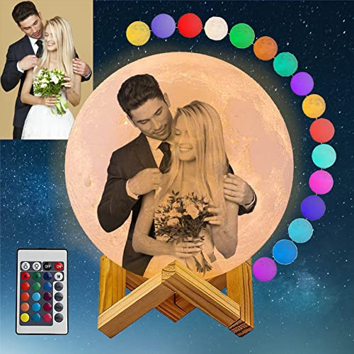 SXLONG Foto-3D-Mondlampe Personalisierter Ständer, 16 Farben USB-Lademond-Nachtlicht mit Massivholzrahmen, Valentinstag, Geburtstag, Weihnachten, Hochzeitstag, Geschenk für Ehefrau-15CM