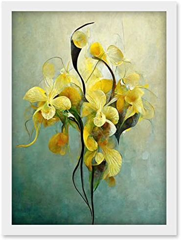 Doppelganger33 LTD Elegant Orchid Yellow Modern Artwork Framed Wall Art Print A4