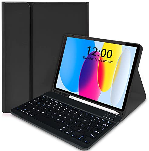 Fanousy iPad 10th Generation Case with Keyboard 10.9 Inch 2022, Magnetically Detachable Wireless Bluetooth Smart Apple 10th Gen iPad Keyboard Case, Black
