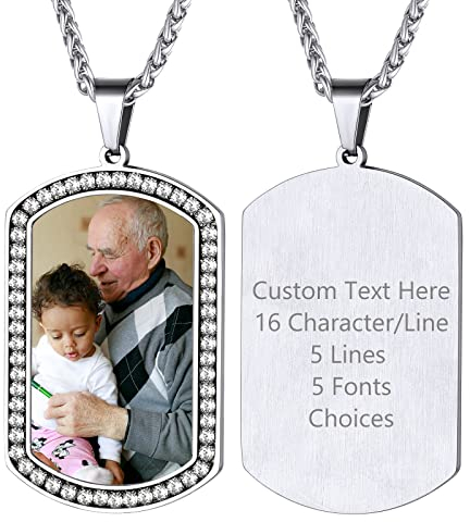 Supcare Herren Zirkon Personalisiert Foto Erkennungsmarke Dog Tags Halskette Gravur Anhänger für Name Text Militär Police Armee Kette aus Edelstahl für Frauen Jungen mit Geschenkebox Militär-Silber