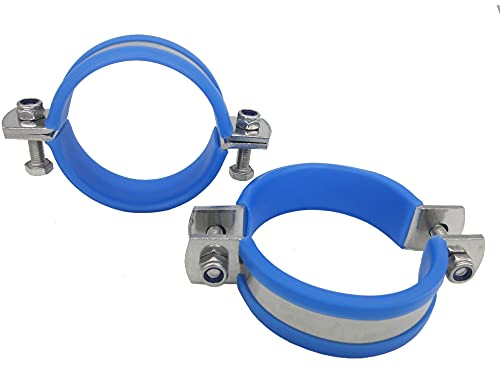 2 x Heavy Duty Stainless Steel Flat Band Pipe Clamp with Rubber Pad Multipurpose Hose Clamp with Handless Split Ring Inner Diameter 63mm