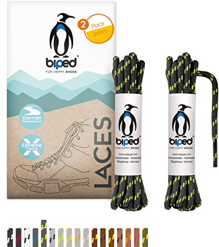 biped LACES 2 pares de cordones para zapatos de senderismo poliéster redondo ø 4 mm extra robusto - cordones para zapatos de trekking y trabajo z2917(#B27 dark grey/neon green,120 cm)