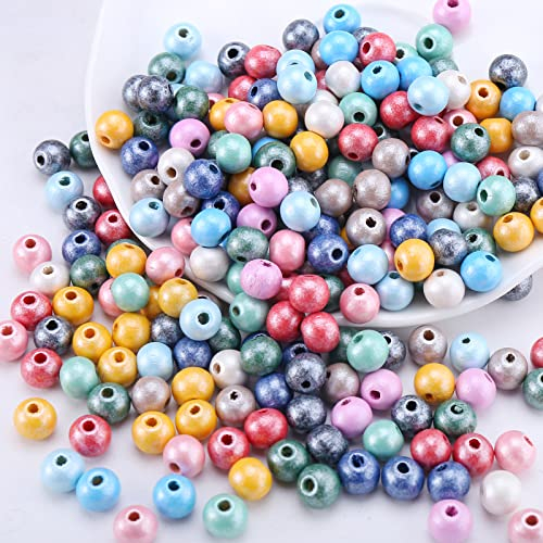 DAHI holzperlen ca.500pcs bunt holzperlen zum auffädeln basteln perlen holzperlen groß Holzkugeln für DIY Schmuck Zubehör (10mm)