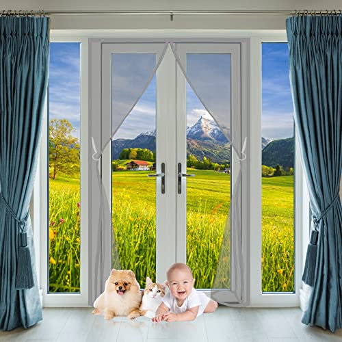 Zanzariera Magnetica per Porte Finestra 90 x 195 cm, Tende Zanzariere con Calamita, Chiusura Automatica Zanzariere Scorrevoli per Porte Finestre Balcone, Grigio