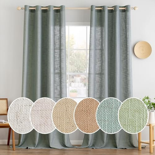 MIULEE Lino Tende Finestre con Occhielli Tenda a Pannello Traslucido Tende Moderne a Vela Trasparente Adatte per Porte Balcone Soggiorno Camera da Letto 2 Pezzo Set Grigio chiaro 140x260 cm