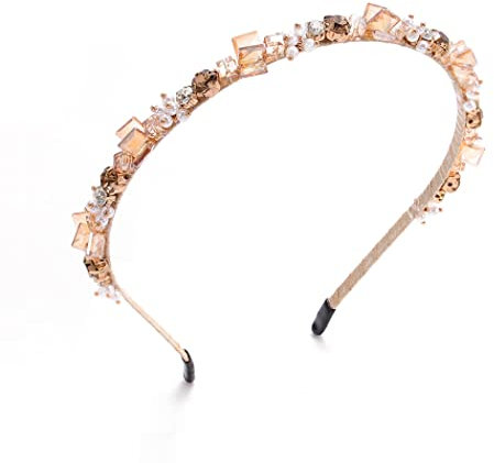 IYOU Champagner Kristall Stirnbänder Strass Haarschmuck Perle Edelstein Kopfbedeckung Dünne Luxus Party Haarbänder für Frauen und Mädchen