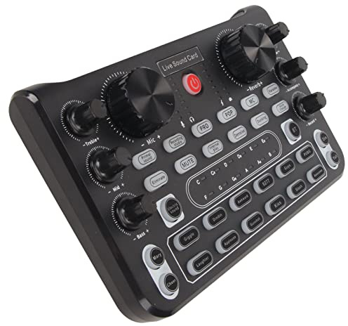 Professional Audio Mixer, Voice Changer Live Sound Card with Multiple Sound Effects, Noise Cancellation External Sound Card for Music Recording Streaming Podcasting Gaming