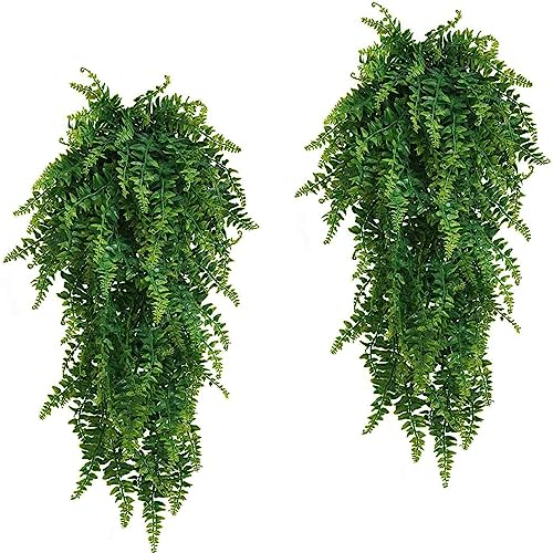 2 Stück Künstliche Hängepflanze, Terrasse Künstliche Blumen, Hängende Blumen, Künstliche Blumen an der Wand, Kunstblumen für den Außenbereich, 78cm Hängend Plastikblumen Lila, Garten, Hochzeit