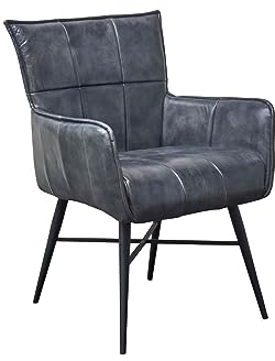 LC Home Armlehnstuhl Empiry in Petrol, Industrial Lederstuhl Esszimmer Sessel, Esszimmerstuhl mit echt Leder im Industrial Design