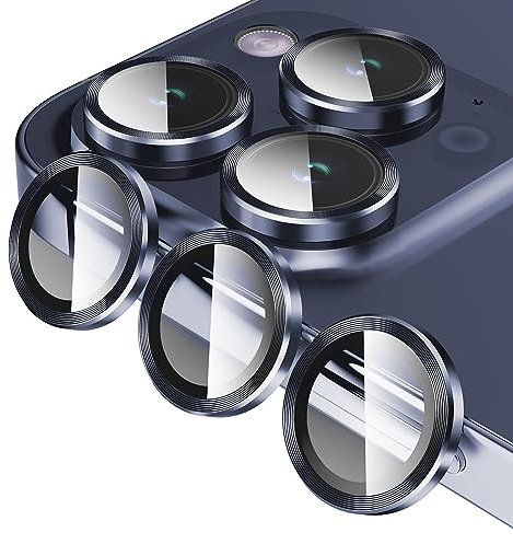 Jeluse Camera Lens Protector for iPhone 17 Pro Max/17 Pro/16 Pro Max/16 Pro/15 Pro Max/15 Pro/14 Pro Max/14 Pro, 9H Tempered Glass Screen Protector Cover Alignment Kit Metal Individual Ring