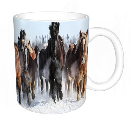 DHAEY Original Becher - Teetasse als Geschenk für Ihre Lieben - Laufpferde im Winter Kaffeetasse aus feinem Porzellan - 330 ml 8 x 8,5 cm