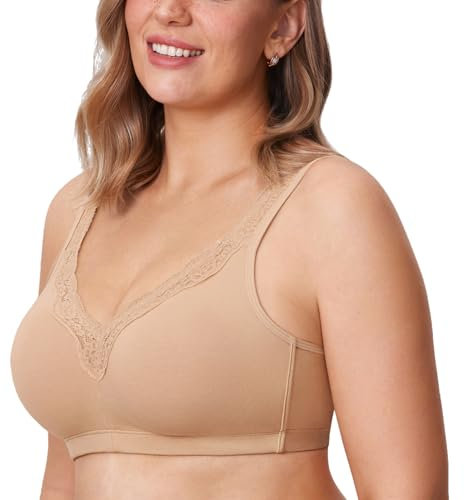 DELIMIRA Women's Non Wired Bras Full Coverage Cotton Comfort Bra Plus Size Non Padded Soft Bras Taupe Tan 42DD