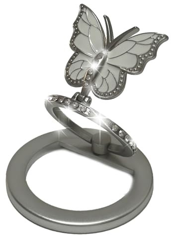 CHIHIOL Magnetic Phone Ring Holder Compatible with MagSafe Phone Grip Kickstand for Magsafe Cases with Magnetic Adapter Circle, Adjustable Angle Butterfly Phone Ring Stands Round Grips Holders, Silver