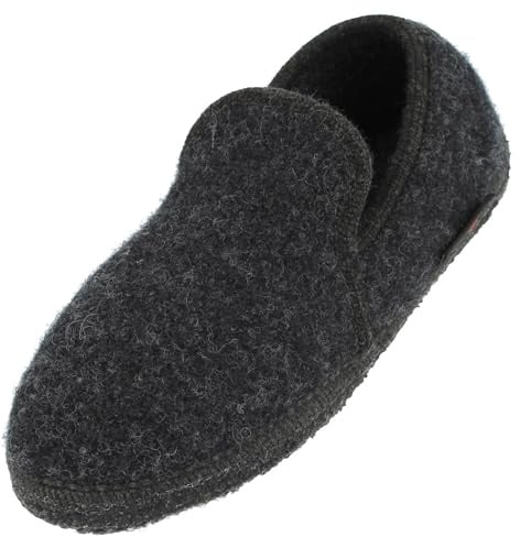 HAFLINGER Loafer Pantoffel Slipper aus Wolle Hausschuh unisex Dunkelgrau (Graphit 77), Gr. 37