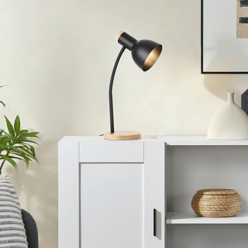 lux.pro Tischlampe Woodley schwenkbare Schreibtischlampe Nachttischlampe E14 Tischleuchte Bürolampe Schlafzimmerlampe Schwarz Metall Holz