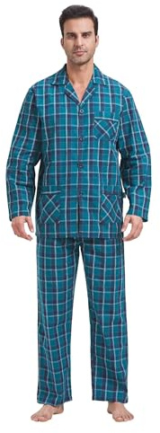 GLOBAL Ensembles de Pyjama Homme Long Vetements De Nuit 100% Coton Pantalon Manche Longue Boutonné Pjs