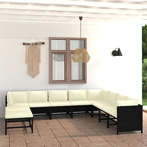 AUVYI 9-TLG. Garten-Lounge-Set mit Kissen Poly Rattan Schwarz 60x60x60cm Gartentisch Terrassenstühle Gartenmöbelabdeckungen Winterfest Gartensessel Balkonmöbel Sitzkissen Outdoor Essecke Eckbank