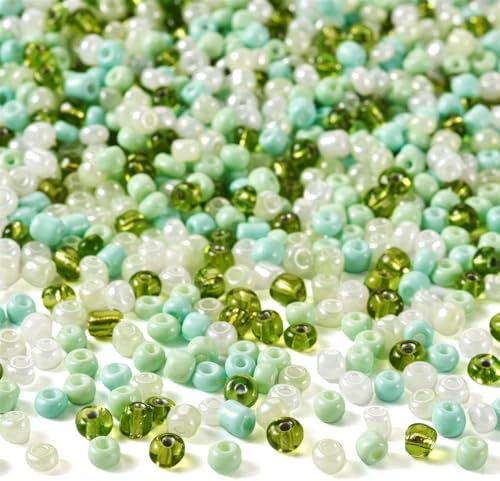 Craftdady Cuentas de cristal verde de 100 g, 4 mm, 6/0, espaciadores de cuentas de cristal checo, color negro, mezclado para manualidades, pulseras, collares, joyas