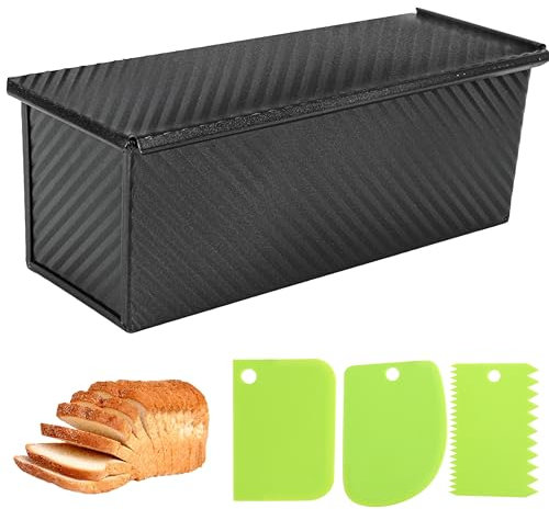 Spmarkt 2.2lb Pullman Loaf Pan with Lid, 13inch SP-031 Bread Pan with Dough Scraper Cutter, Black Covered Loaf Pan for Sandwich Bread