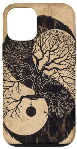 Gravure sur bois Arbre Arbre de vie Yin yang Coque pour iPhone 13