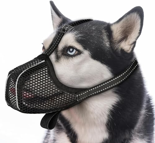 Maulkorb Große Hunde, Prevent Fressen/Kauen/Beißen Atmungsaktiv Reflektierende Einstellbare Maulkorb Mittlere Hunde(Black-M)