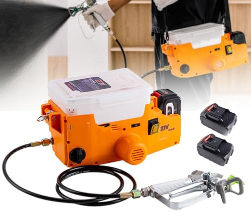 Pulverizador sin aire de mochila portátil, 2 baterías de litio de 5000 mAh, máquina de pulverización de pintura de alta presión de 500 W, herramienta de pintura de 1,7 L, pistola pulverizadora,Orange