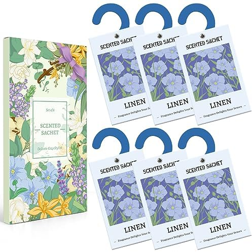 Scent-Hi Duftsäckchen aus Leinen Duft Duftsäckchen für Schubladen, Schränke, Zimmer, Kleiderschrank, AutosSchränke mit Haken 6 Beutel
