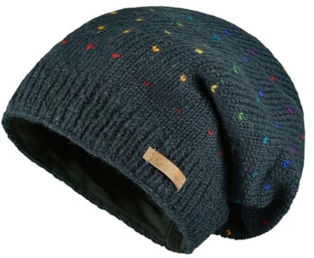 alpengoa McRon Damen Gefütterte Beanie Wollmütze Modell Lizzy Regenbogen Granitblau 268R
